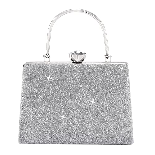 Evening Party Bags for Women Sparkly Clutch Purse Wedding Purses Wallet Fancy Desinger Handbags Bing Glitter Shoulder Bags with Detachable Chain for Cocktail Prom Silver Small Tote Bag Club Purse