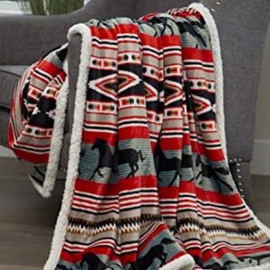 Carstens Wrangler Black Stallion Southwestern Plush Sherpa Throw Blanket 54'' x 68'', Red