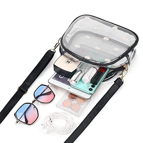 TINYAT Clear Crossbody Purse for Women Small Cute Shoulder Bags Stadium Approved Waterproof Sling Bags for Concerts,Sports