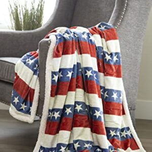 Carstens Americana American Flag Plush Sherpa Throw Blanket 54" x 68", White