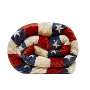 Carstens Americana American Flag Plush Sherpa Throw Blanket 54" x 68", White