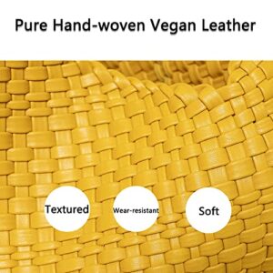 Women Vegan Leather Hand-Woven Tote Handbag Fashion Shoulder Top-handle Bag All-Match Underarm Bag with Purse (Creamy white)