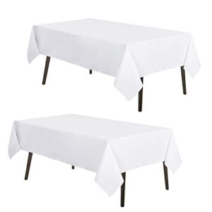 mysky home 2pack white tablecloth 60×84 inch rectangle table cloth for 4 feet table- wrinkle resistant washable polyester table cover for dining party and camping