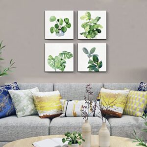 kk·color Botanical Prints Wall Art for Living Room,Canvas,riginal Designed Green plant watercolor painting,Green leaves,Wall art for Office Bedroom BathRoom 4 Piece 12" X 12"