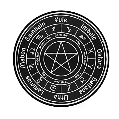 KFBE Pentagram Twelve Constellations Round Area Rug Black Non Slip Doormat Floor Mats Carpet for Yoga Runner Playroom Living Room, Short Fleece (20810741)