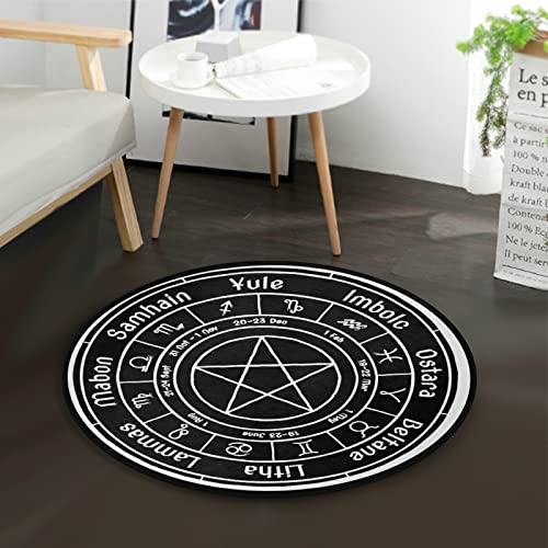 KFBE Pentagram Twelve Constellations Round Area Rug Black Non Slip Doormat Floor Mats Carpet for Yoga Runner Playroom Living Room, Short Fleece (20810741)