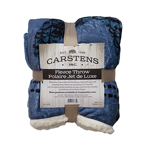 Carstens Three Bears Rustic Plush Sherpa Throw Blanket 54" x 68", Blue