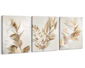 artinme set of 3 morden gold leaf prints wall art, white flower gold leaf canvas prints on canvas artwork for dinning room bedroom living room 12 * 16 inch