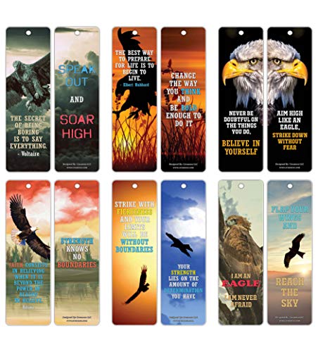 Creanoso Powerful Sayings Quotes Strong Character Eagle Bookmark Gifts (60-Pack) – Six Assorted Quality Bookmarks Bulk Set – Premium Gift for Men, Women, Adult, Seniors