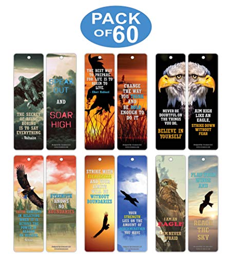 Creanoso Powerful Sayings Quotes Strong Character Eagle Bookmark Gifts (60-Pack) – Six Assorted Quality Bookmarks Bulk Set – Premium Gift for Men, Women, Adult, Seniors