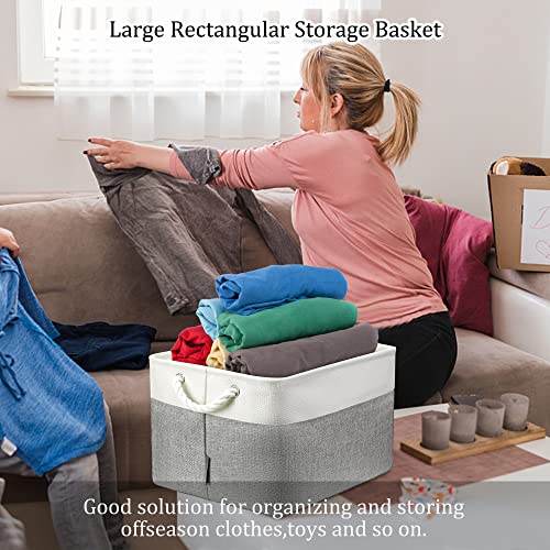 KITCSTI Storage Baskets for Organizing, Large Rectangular Storage Bin, Fabric Folding Organizer for Closet, Toys, Clothes, Home, Office, 16.5x11.8x10.2 Inches (White & Grey, Pack of 3)