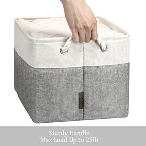 KITCSTI Storage Baskets for Organizing, Large Rectangular Storage Bin, Fabric Folding Organizer for Closet, Toys, Clothes, Home, Office, 16.5x11.8x10.2 Inches (White & Grey, Pack of 3)