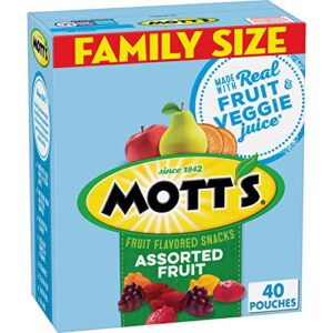 mott’s fruit flavored snacks, assorted fruit, pouches, 0.8 oz, 40 ct