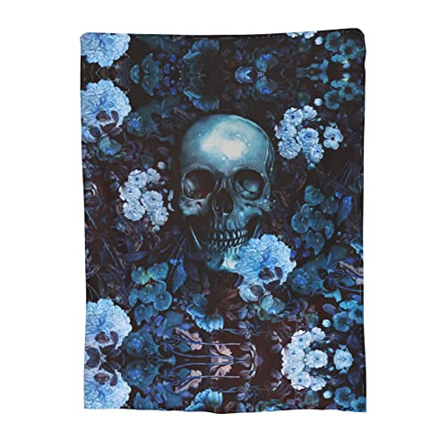 Skull Floral Blanket 3D Printed Flannel Blanket Soft Fleece Throw Blankets for Couch Sofa Chair Outdoor Travel 60"x50"