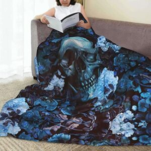 Skull Floral Blanket 3D Printed Flannel Blanket Soft Fleece Throw Blankets for Couch Sofa Chair Outdoor Travel 60"x50"
