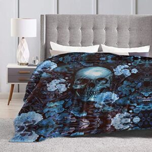 Skull Floral Blanket 3D Printed Flannel Blanket Soft Fleece Throw Blankets for Couch Sofa Chair Outdoor Travel 60"x50"