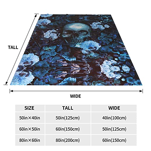 Skull Floral Blanket 3D Printed Flannel Blanket Soft Fleece Throw Blankets for Couch Sofa Chair Outdoor Travel 60"x50"