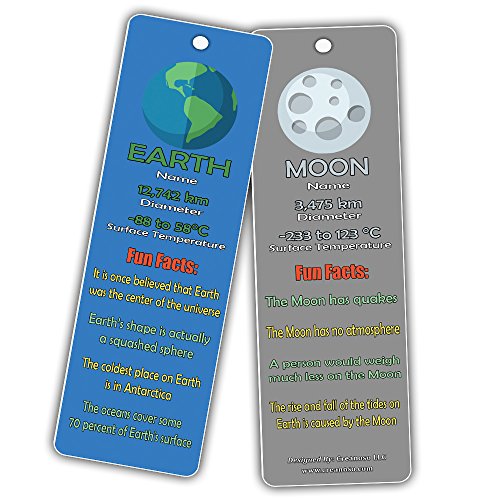 Outer Space Planets Universe Fun Facts Bookmark Cards (60-Pack)- Astronomy Sun Venus Mars Earth Moon Jupiter Saturn Uranus Neptune - Astrophysics Party Favors - Teacher Classroom Incentive Giveaways