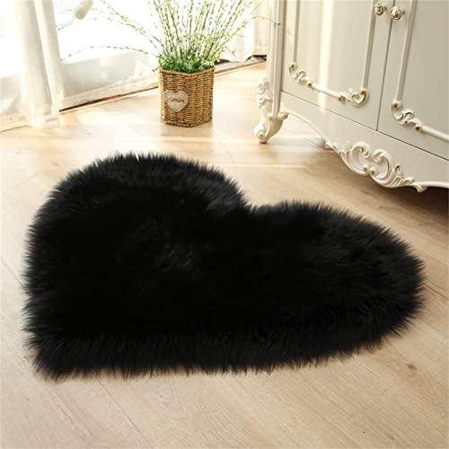 Heart Rugs for Home Decor, Heart Shaped Faux Fur Rug, Faux Sheepskin Rug, Black Shag Fluffy Area Rugs, Accent Carpets for Bedroom Living Room, Love Coquette Room Decoration 2 x 3 Feet Plush Mat