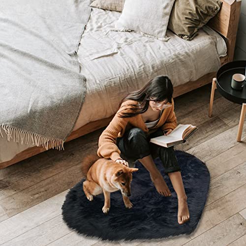 Heart Rugs for Home Decor, Heart Shaped Faux Fur Rug, Faux Sheepskin Rug, Black Shag Fluffy Area Rugs, Accent Carpets for Bedroom Living Room, Love Coquette Room Decoration 2 x 3 Feet Plush Mat