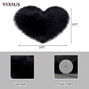 Heart Rugs for Home Decor, Heart Shaped Faux Fur Rug, Faux Sheepskin Rug, Black Shag Fluffy Area Rugs, Accent Carpets for Bedroom Living Room, Love Coquette Room Decoration 2 x 3 Feet Plush Mat