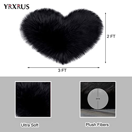 Heart Rugs for Home Decor, Heart Shaped Faux Fur Rug, Faux Sheepskin Rug, Black Shag Fluffy Area Rugs, Accent Carpets for Bedroom Living Room, Love Coquette Room Decoration 2 x 3 Feet Plush Mat