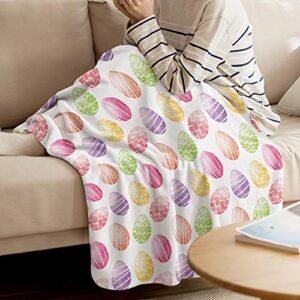 Easter Throw Blanket Easter Egg Blanket Fleece Blanket Easter Decor Super Soft Warm Cozy Throw Blankets Purple Pink Green Cartoon Eggs Bed Couch Car Blanket for Children Adult Travel 40" x 50"