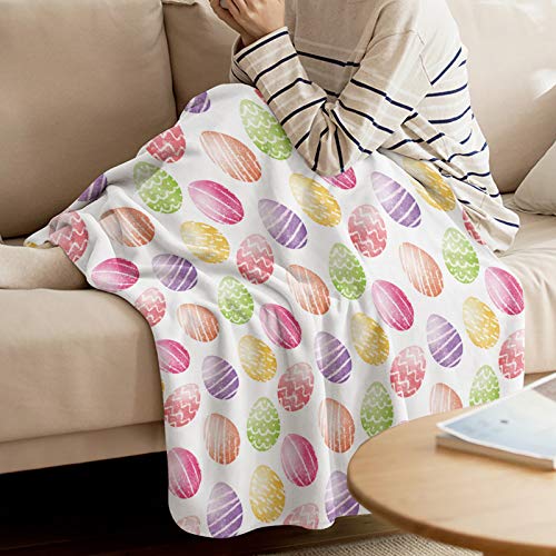 Easter Throw Blanket Easter Egg Blanket Fleece Blanket Easter Decor Super Soft Warm Cozy Throw Blankets Purple Pink Green Cartoon Eggs Bed Couch Car Blanket for Children Adult Travel 40" x 50"