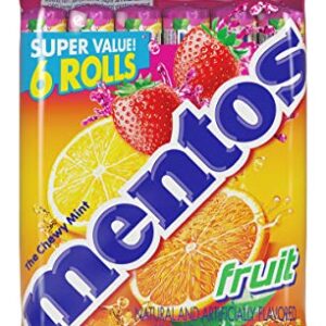 Mentos Candy, Mint Chewy Candy Roll, Fruit, Non Melting, 1.32 Oz (Pack of 6)