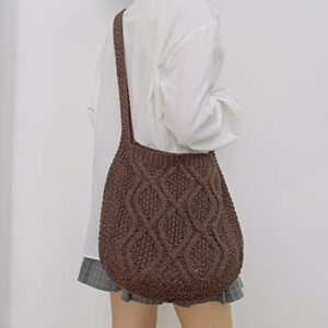 JQWYGB Women's Shoulder Handbag - Crochet Purse Beach Bag Cute Knit Tote Bags Aesthetic Boho Bag for Vacation Travel (Coffee)