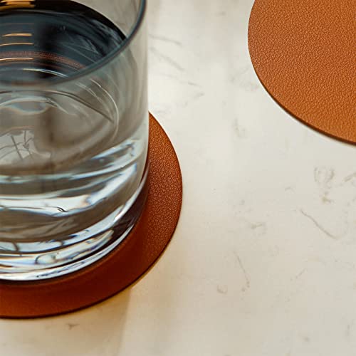 Fuceury 20 Pcs Drink Coasters, 4 Inches Brown Coasters for Drink with Leather and Cork Backing, Suitable for Kinds of Cups, Tables and Laser Engraving