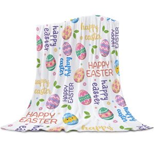 flouky easter flannel blanket,happy easter colorful eggs flannel fleece throw blanket,soft warm cozy fleece blanket,decorative throw blankets for sofa couch bed, 39x49inch
