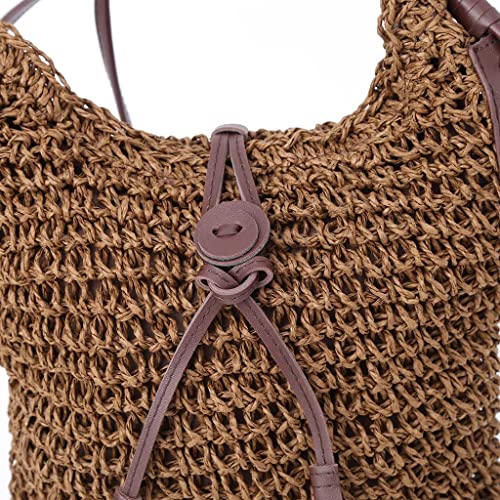 Beach Bag Straw Bags Hand-Woven Straw Bag, Women Handbag Shoulder Bag Straw Weave Tote Purse Lady Beach Hobo Bag Crossbody Coffee