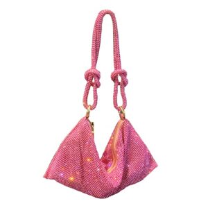rhinestone purses for women, 13 x 6 inch crystal hobo bag for women chic evening handbag shiny purse, evening clutch bag, rose