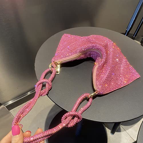 Rhinestone Purses For Women, 13 X 6 Inch Crystal Hobo Bag For Women Chic Evening Handbag Shiny Purse, Evening Clutch Bag, Rose