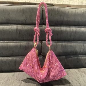 Rhinestone Purses For Women, 13 X 6 Inch Crystal Hobo Bag For Women Chic Evening Handbag Shiny Purse, Evening Clutch Bag, Rose