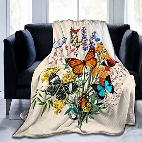 Butterfly Blanket Beautiful Butterfly Throw Blanket Ultra Soft Flannel Vintage Botanical Butterflies Blanket Gifts for Kids Adults 50"X40"