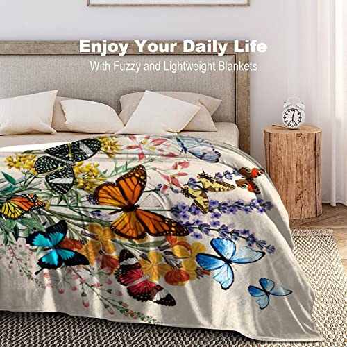 Butterfly Blanket Beautiful Butterfly Throw Blanket Ultra Soft Flannel Vintage Botanical Butterflies Blanket Gifts for Kids Adults 50"X40"