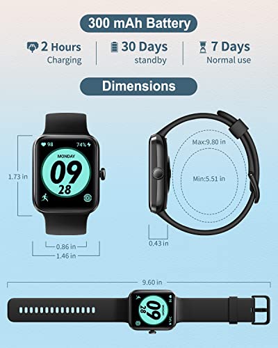 Smart Watch, Fitness Tracker with 24/7 Heart Rate Blood Oxygen Sleep Tracker, 5ATM Swimming Waterproof, Step Calorie Counter, 1.7" Touch creen Smartwatch for Men Women iPhone iOS Android