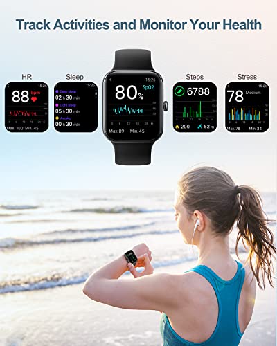 Smart Watch, Fitness Tracker with 24/7 Heart Rate Blood Oxygen Sleep Tracker, 5ATM Swimming Waterproof, Step Calorie Counter, 1.7" Touch creen Smartwatch for Men Women iPhone iOS Android