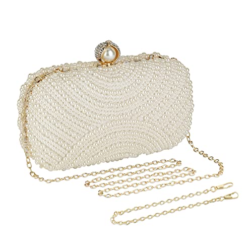 UBORSE Women Pearl Clutch Bag Wedding Bridal Evening Clutch Handbag Elegant Small Bridal Purse for Cocktail Party Prom,Beige