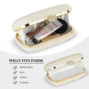 UBORSE Women Pearl Clutch Bag Wedding Bridal Evening Clutch Handbag Elegant Small Bridal Purse for Cocktail Party Prom,Beige