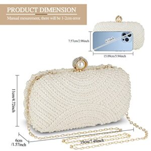 UBORSE Women Pearl Clutch Bag Wedding Bridal Evening Clutch Handbag Elegant Small Bridal Purse for Cocktail Party Prom,Beige