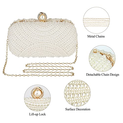 UBORSE Women Pearl Clutch Bag Wedding Bridal Evening Clutch Handbag Elegant Small Bridal Purse for Cocktail Party Prom,Beige