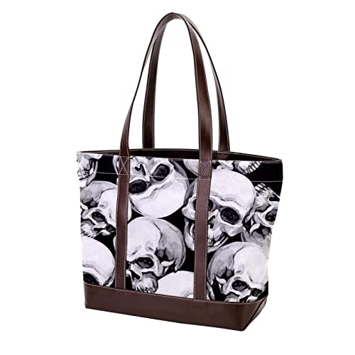 Skulls Funny Skeleton Black Tote Bags Large Leather canvas Purses and Handbags for Women Top Handle Shoulder Satchel Hobo Bags