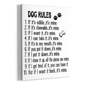 hiwx funny quote dog rules framed canvas painting wall art decor, dog lover sayings wall art artwork home decoration for living room bedroom bathroom 11×14 inch