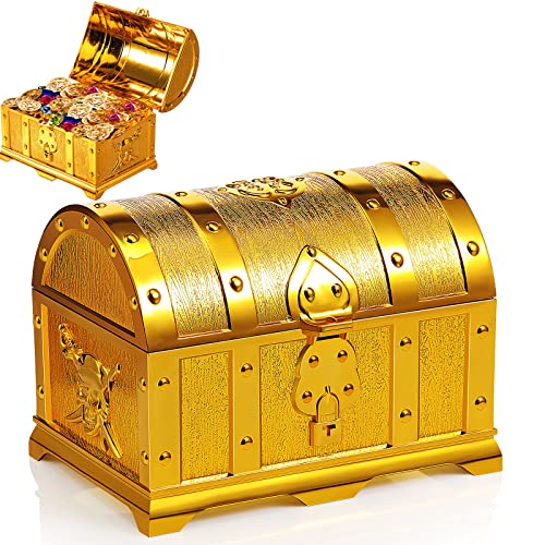 Pirate Treasure Chest Vintage Treasures Collection Storage Box Gold Treasure Box Vintage Prize Box Plastic Toy Box Treasure Chest Toys Games Activities Amusements for Classroom Party Favors Props