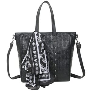 fivelovetwo women handbag and purses pu satchel skull rivet shoulder tote top-handle bag black