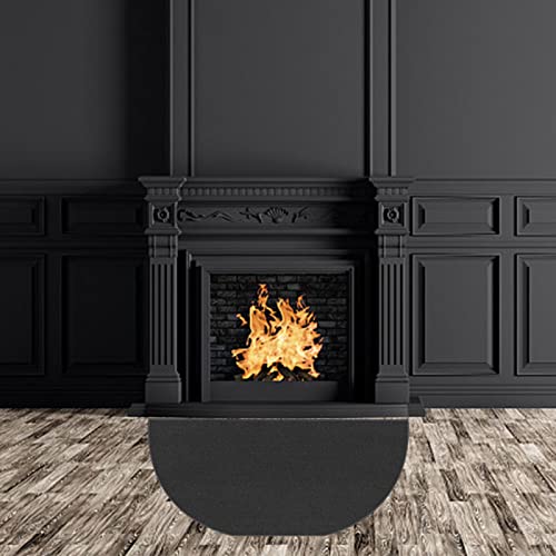 DASG Fire Retardant Carpet, Fireplace Mat Area Rug Half Round Carpet Non-Slip Hearth Mat, Black Fireproof Protectes Floor From Sparks Embers For Stove