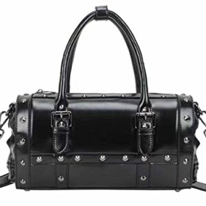 FiveloveTwo Women Handbags Shiny Paten PU Satchel Purse Rivet Shoulder Tote Top-Handle Bag Black